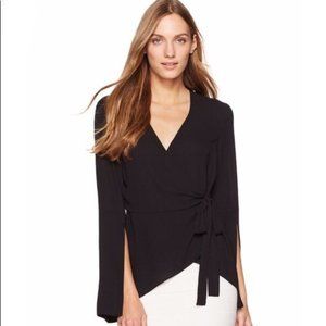 BCBGMAXAZRIA Jadine Bell Sleeve Wrap Top Size XS Black